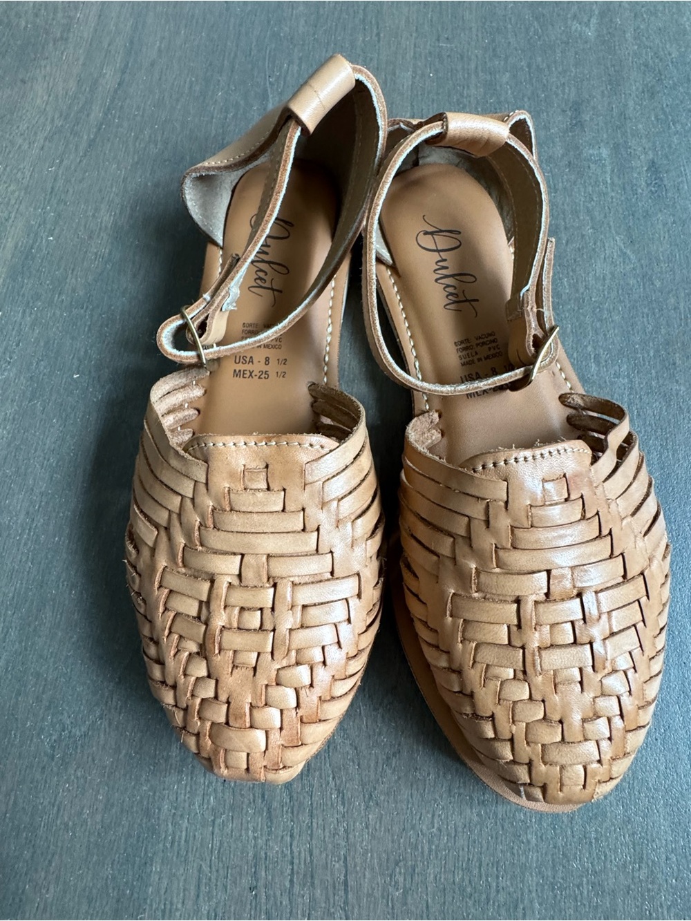 Women’s Woven Leather Flats in Tan